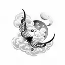 clouds, moon butterflies tattoo design idea
