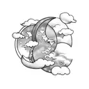 clouds, moon butterflies tattoo design idea