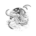 clouds, moon butterflies tattoo design idea