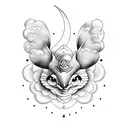 clouds, moon butterflies tattoo design idea