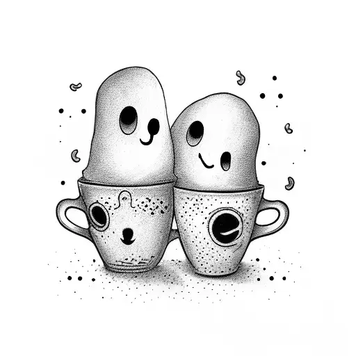 cute ghosts with coffee tattoo design idea