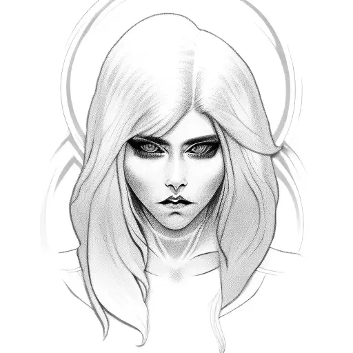 white long hair woman in a jiu jitsu gi with lines in black  tattoo design idea