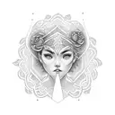 A dotwork design featuring a girl in a jiu jitsu gi with intricate patterns tattoo design idea