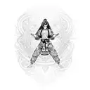 A dotwork design featuring a girl in a jiu jitsu gi with intricate patterns tattoo design idea