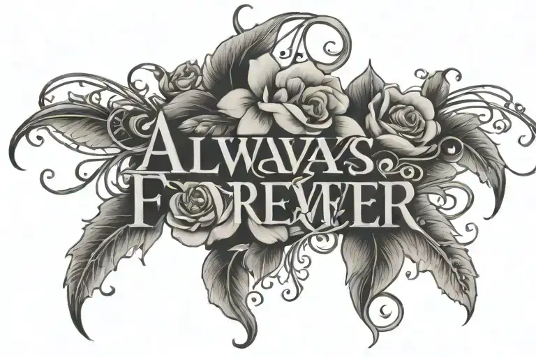 flowers and vines surrounding the words "always forever" tattoo design idea