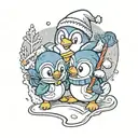 An eiscue and Piplup playing together in a winter wonderland tattoo design idea