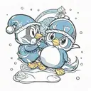An eiscue and Piplup playing together in a winter wonderland tattoo design idea