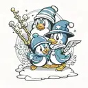An eiscue and Piplup playing together in a winter wonderland tattoo design idea