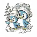 An eiscue and Piplup playing together in a winter wonderland tattoo design idea