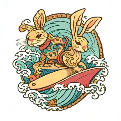 bunny surfing the waves tattoo design idea