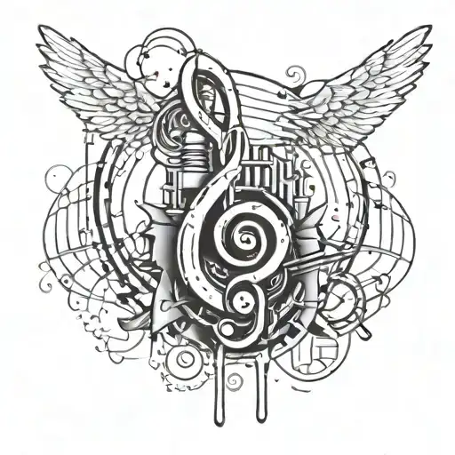 A tattoo design combining musical notes with electrical symbols to represent the client's passion for music and occupation as an electrician tattoo design idea