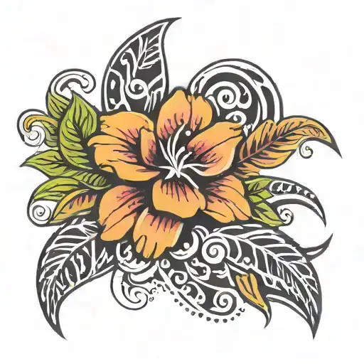 Polynesian spine tattoo with flowers tattoo design idea