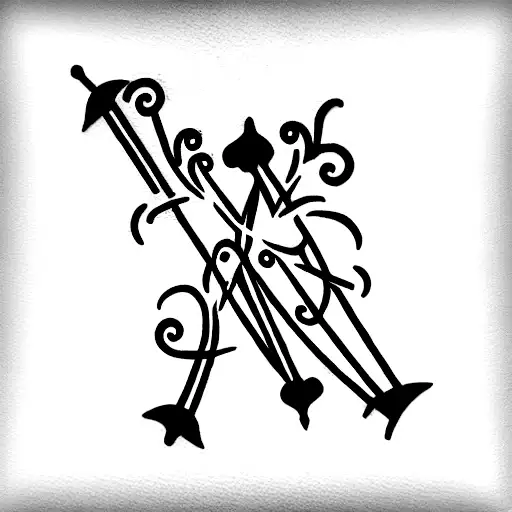 three musketeer sabers crossed with sun and ivy tattoo design idea