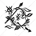 three musketeer sabers crossed with sun and ivy tattoo design idea