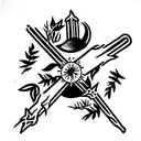 three musketeer sabers crossed with sun and ivy tattoo design idea