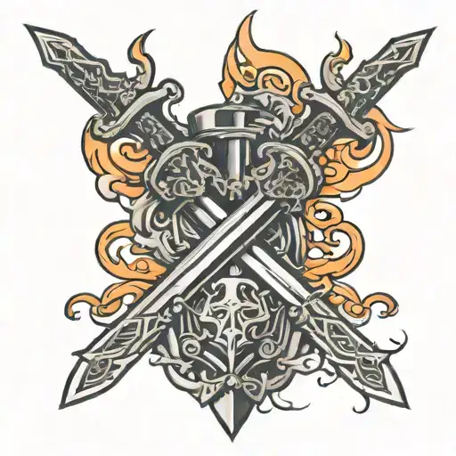 twin flaming swords tattoo design idea
