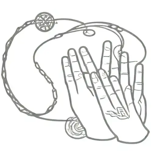 Praying Hands necklace wrapped loosely with cross surrounded tattoo design idea