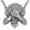 Praying Hands necklace wrapped loosely with cross surrounded tattoo design idea