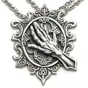 Praying Hands necklace wrapped loosely with cross surrounded tattoo design idea