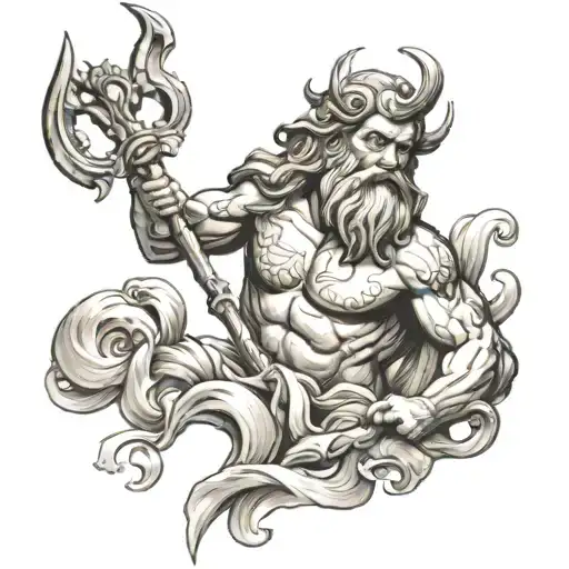 Poseidon holding a trident tattoo design idea