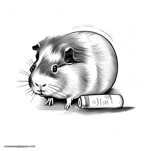 guinea pig with baguette and a bottle of wine tattoo design idea