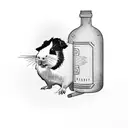 guinea pig with a baguette and a bottle of wine tattoo design idea