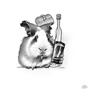 guinea pig with a baguette and a bottle of wine tattoo design idea