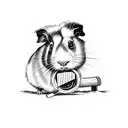 guinea pig with a baguette and a bottle of wine tattoo design idea