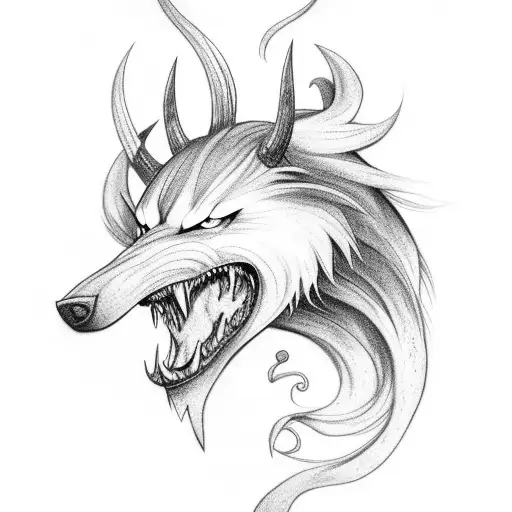 Branches twirling into norse symbol fading into fenrir tattoo design idea