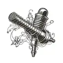 An abstract design combining elements of bourbon, Elvis Presley, Baltimore Ravens, and a vintage microphone in a blackwork style tattoo design idea