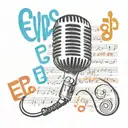 Old time microphone with Elvis Presley music notes forming a young Elvis  tattoo design idea