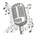 Old time microphone with Elvis Presley music notes forming a young Elvis  tattoo design idea