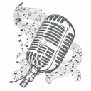 Old time microphone with Elvis Presley music notes forming a young Elvis  tattoo design idea