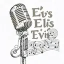 Old time microphone with Elvis Presley music notes forming a young Elvis  tattoo design idea