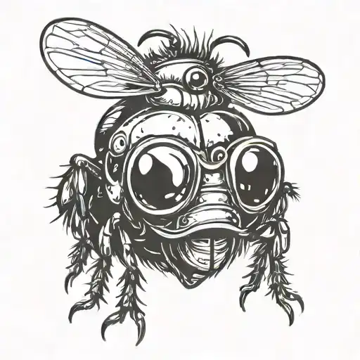 little fly , insect, bug eyes, funny, friendly, cute, cartoon, funky, child friendly  tattoo design idea