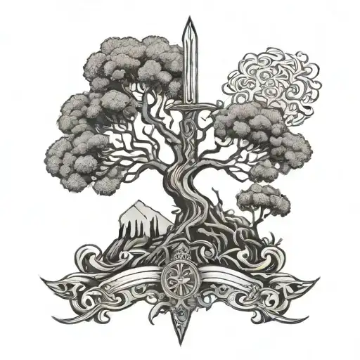 tree of life with sword  tattoo design idea