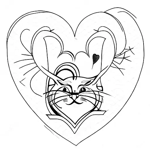 A minimalist design of a cat and a tulip forming a heart shape tattoo design idea