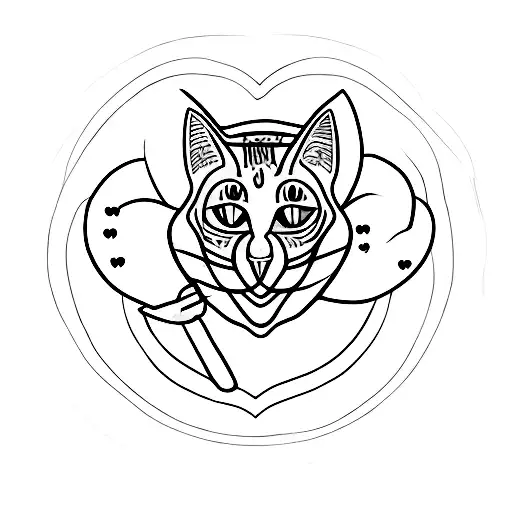 A minimalist heart-shaped tulip with a cat's face in the center tattoo design idea