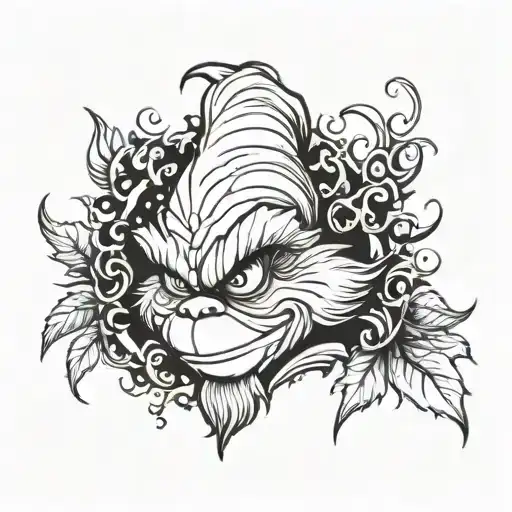 A gang tattoo for the grinch gang looking like an authentic one, but just black tattoo design idea