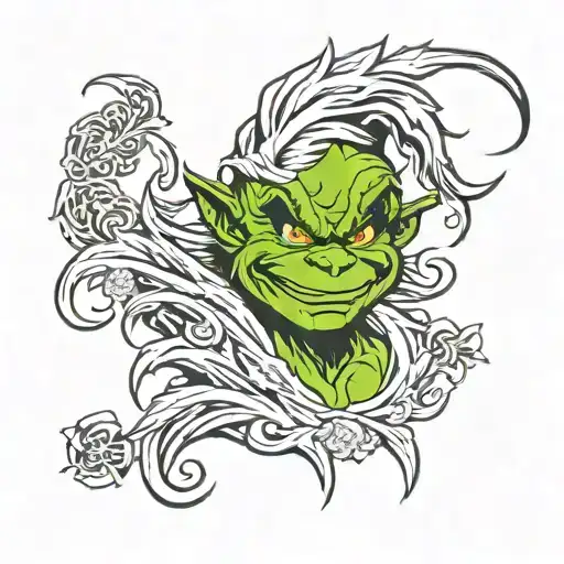 A gang tattoo for the grinch gang looking like an authentic one, but just black tattoo design idea