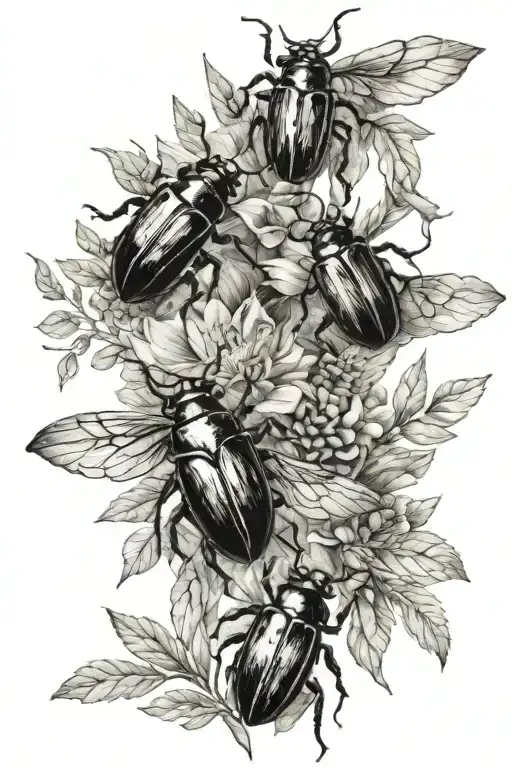 BOTANICAL WITH BEETLES tattoo design idea