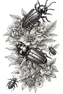 BOTANICAL WITH BEETLES tattoo design idea