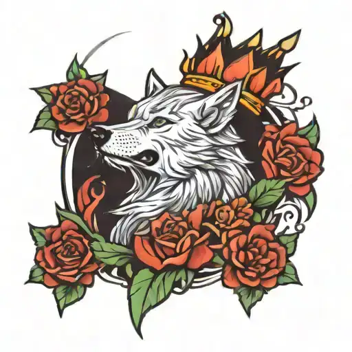 memonto more with crowned wolf howling tattoo design idea