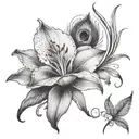 stargazer lily and peacock feather tattoo design idea