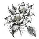 stargazer lily and peacock feather tattoo design idea