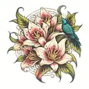 stargazer lily and peacock feather  tattoo design idea