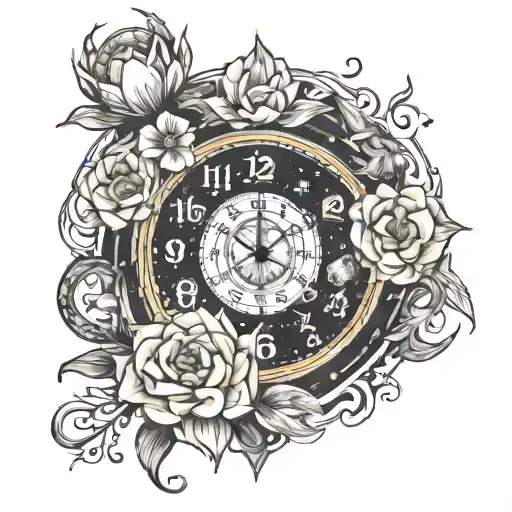 Digital Clock surrounded by cosmos representing the creation point of the universe tattoo design idea