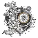 Digital Clock surrounded by cosmos representing the creation point of the universe tattoo design idea