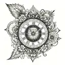 Digital Clock surrounded by cosmos representing the creation point of the universe tattoo design idea