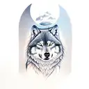 samurai with wolf and moon tattoo design idea